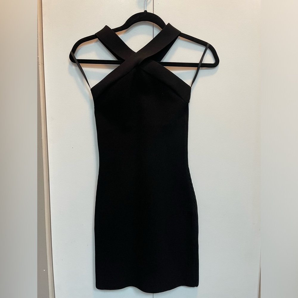 Aritzia Babaton Black Sculpt Knit Black Dress Criss Cross - small